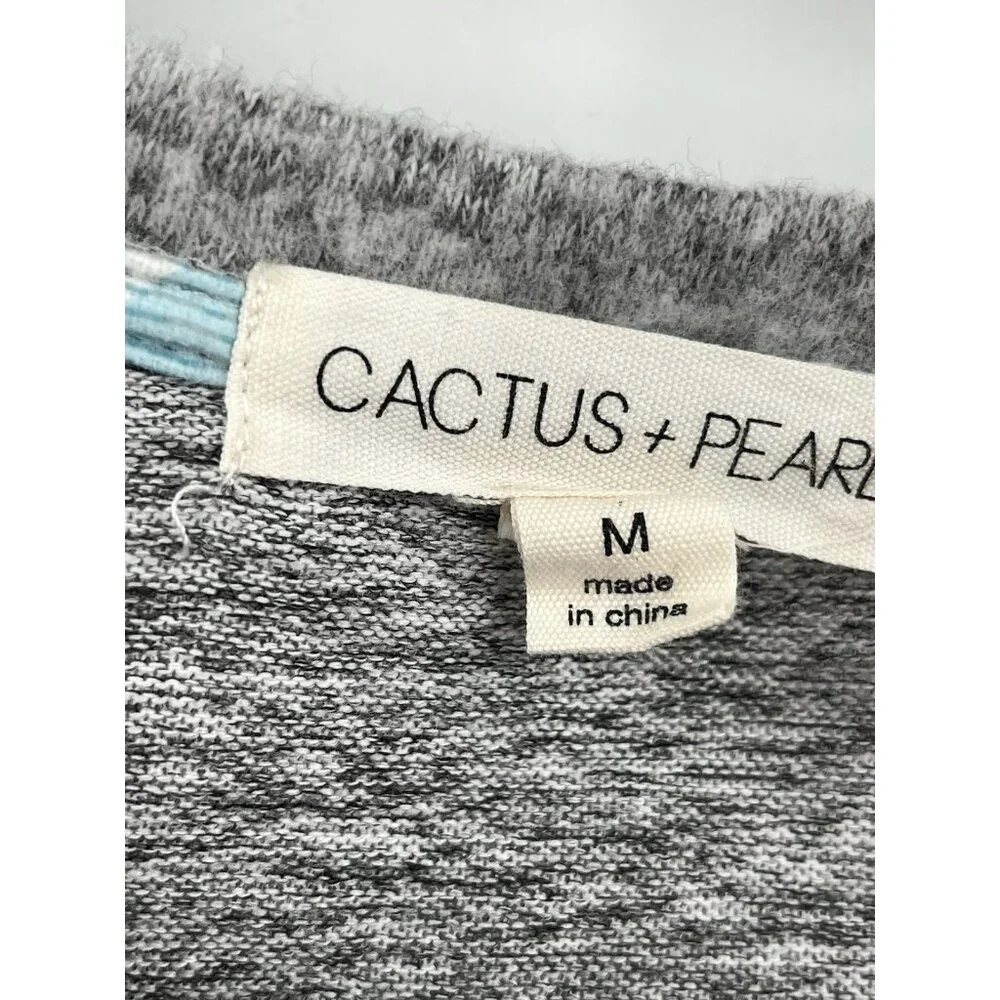 Cactus + Pearl Sweater Hi Low Women’s Medium Embroidery Grey Coffee Hot Cocoa